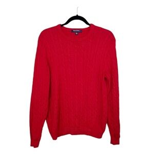 BROOKS BROTHERS Cable Knit 100% Cotton Red Crewneck Sweater size Large